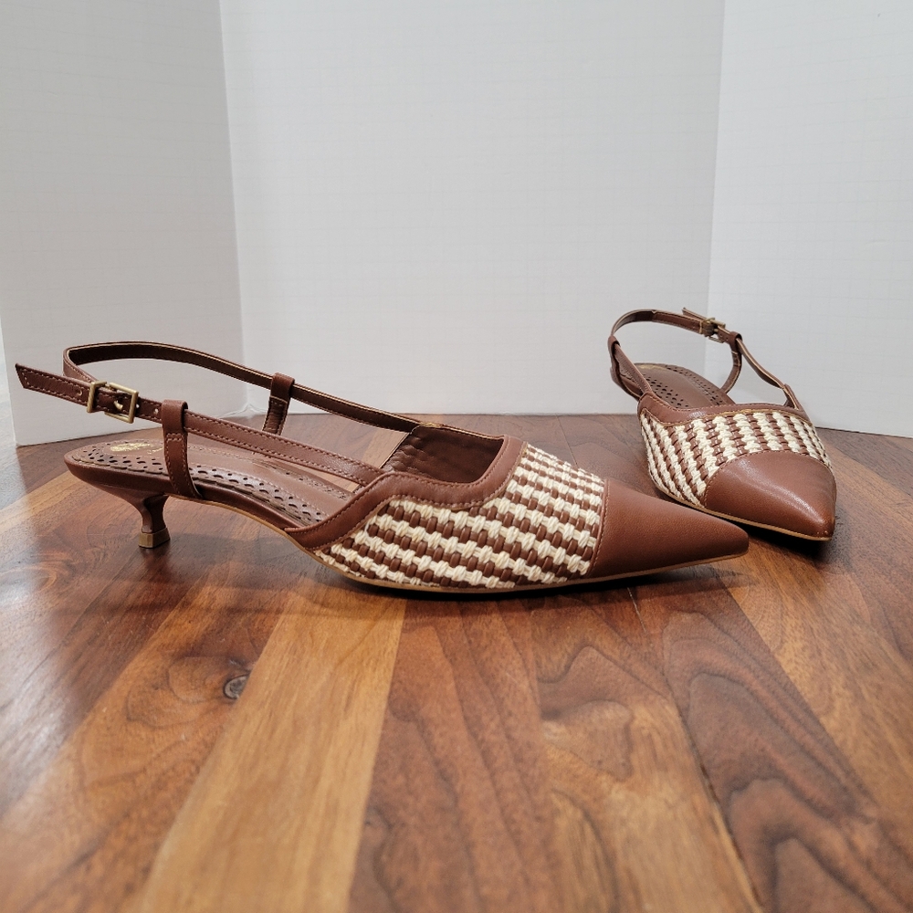 Vince Camuto Renira Slingback Pump Kitten Heel Woven Upper Pointed Toe Size 11